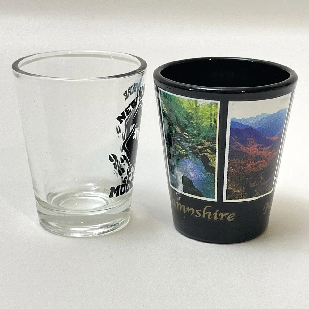 New Hampshire Shot Glass Set Of 2 Glasses State Souvenir Moose X-ing Scenic View